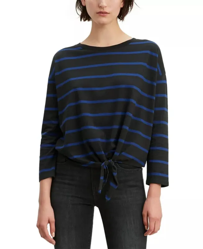 Levi's Women's Greta Striped Tie Hem Cotton Top Black Size Small sold by Ruumur