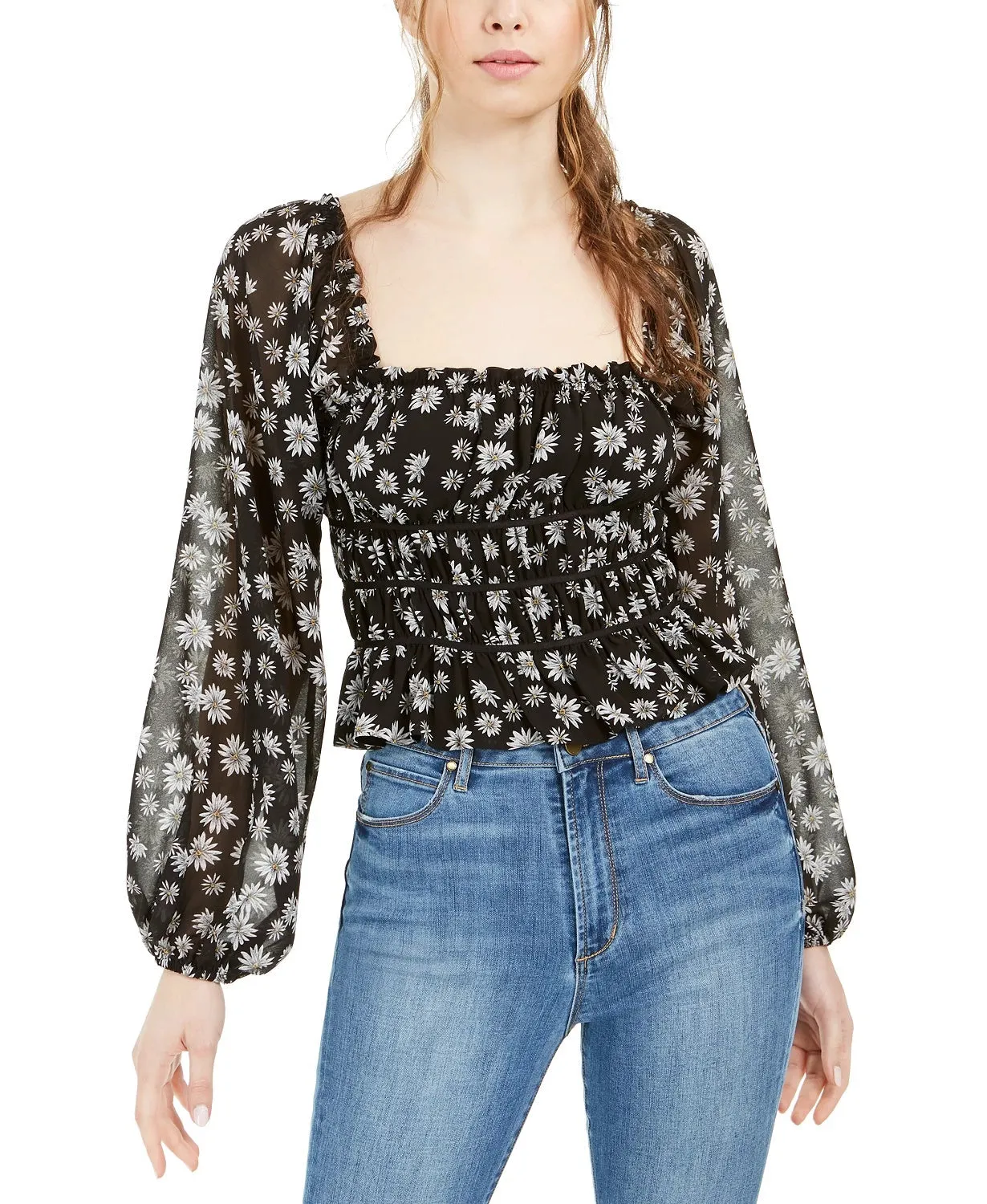Leyden Women's Daisy Floral Print Cropped Top Black Size Medium sold by Ruumur