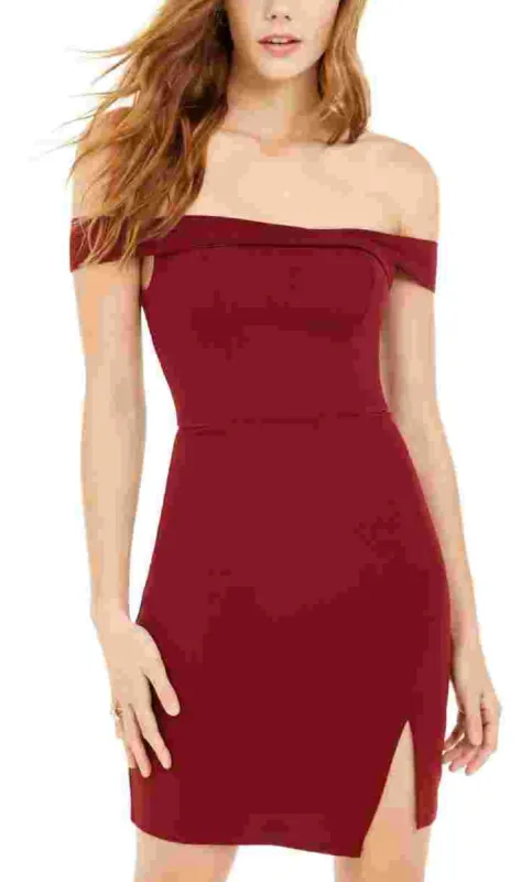 Sequin Hearts Women's Burgundy Short Sleeve Off Shoulder Above The Knee Body Con Cocktail Dress Red Size 13 sold by Ruumur