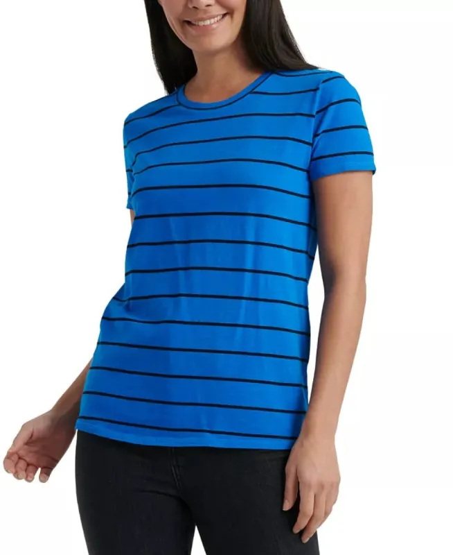 Lucky Brand Women's Crew Neck Striped T-Shirt Blue Size Small sold by Ruumur