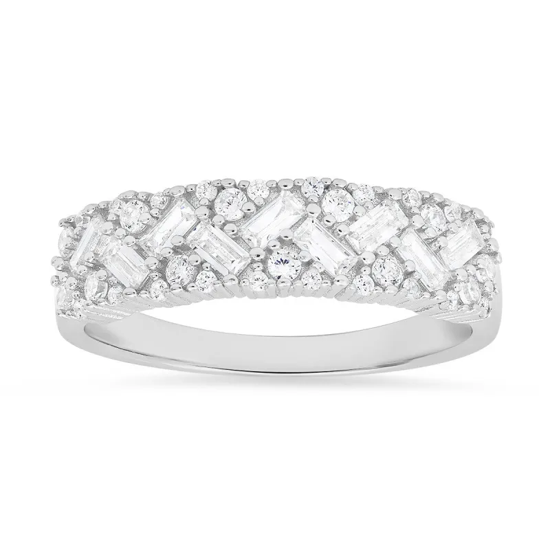 Sterling Silver Baguette-cut CZ Ring sold by Ruumur