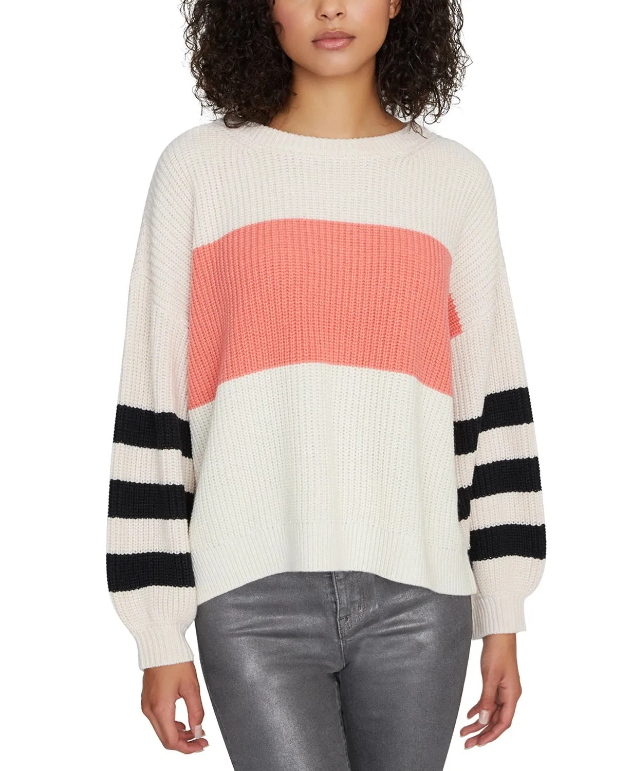 Sanctuary Women's Block Long Sleeve Crew Neck Sweater Pink Size X-Small sold by Ruumur