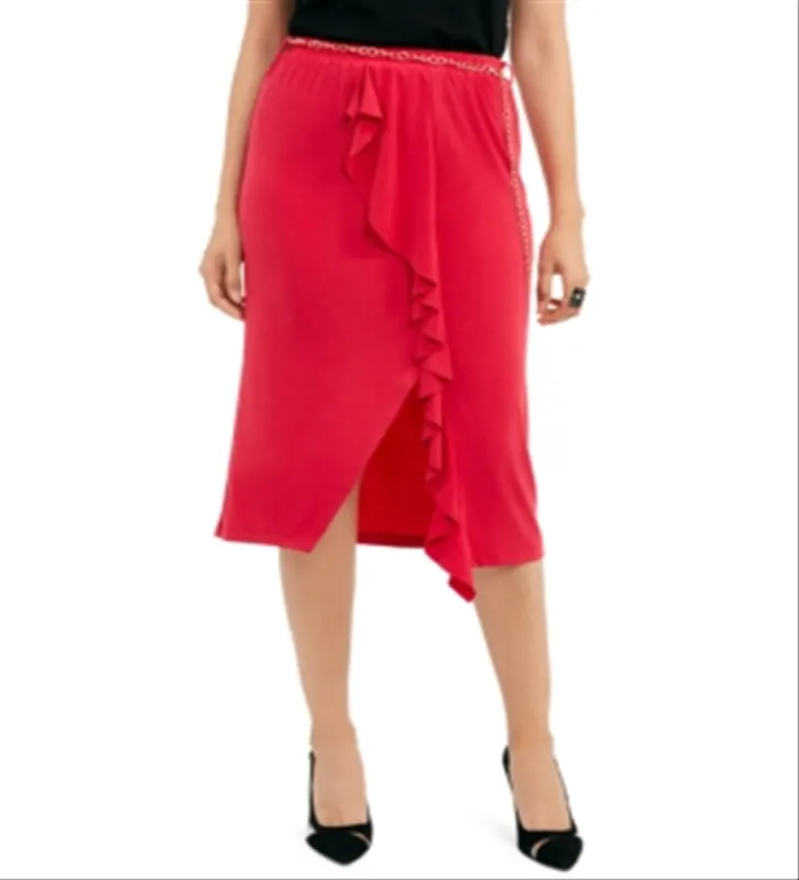 Thalia Sodi Women's Solid Ruffle Trim Skirt Pink Size Small sold by Ruumur