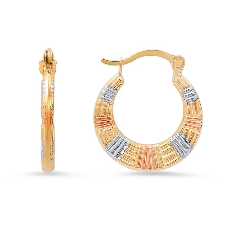 10k Tri-Color Gold Vintage 16mm Diamond-cut Huggy Hoop Earrings sold by Ruumur