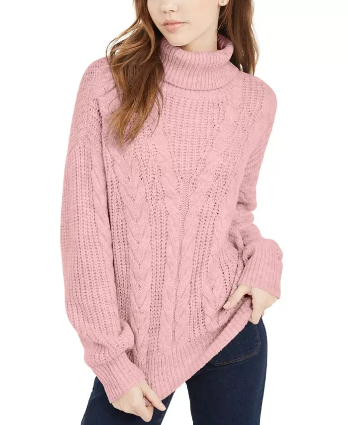 Crave Fame Juniors' Turtleneck Cable Knit Sweater Red Size X-Small sold by Ruumur