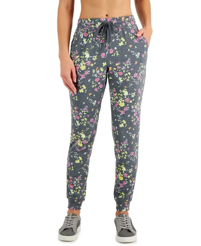 ID Ideology Women's Floral Print Pansy Slim Fit Drawstring Jogging Pants Gray Size XX-Large sold by Ruumur