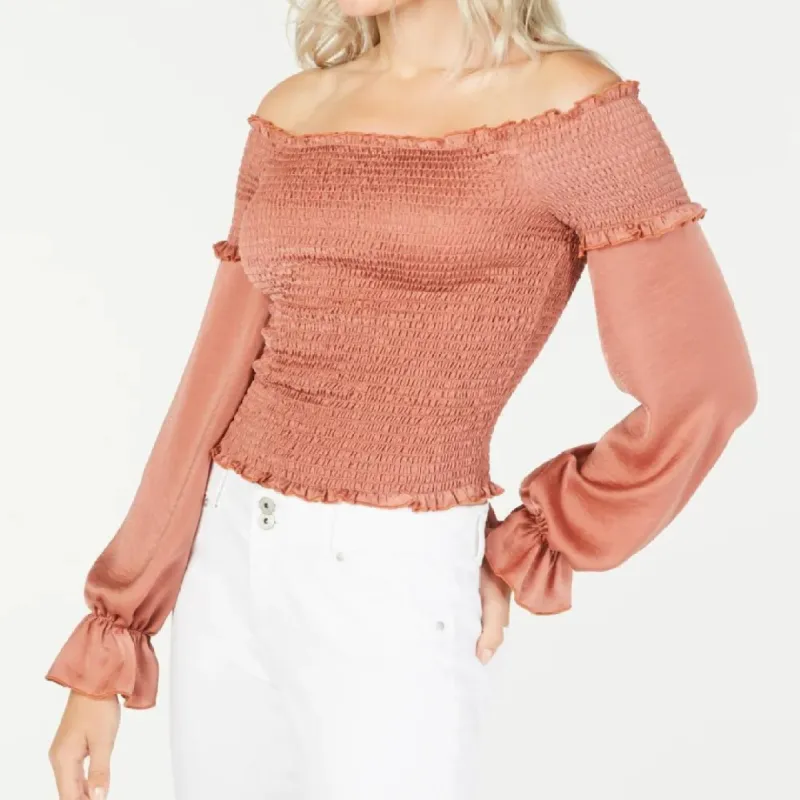 Lucy Paris Women's Isabella Smocked Off The Shoulder Top Orange Size Medium sold by Ruumur