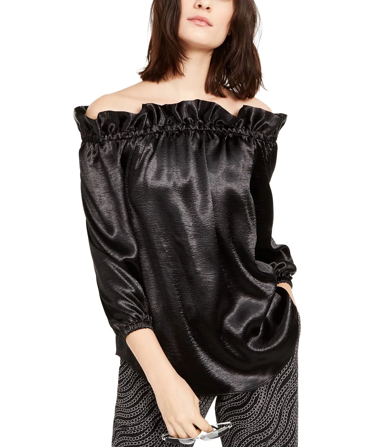 Michael Kors Women's Ruffled Satin Long Sleeve Black Size X-Large sold by Ruumur