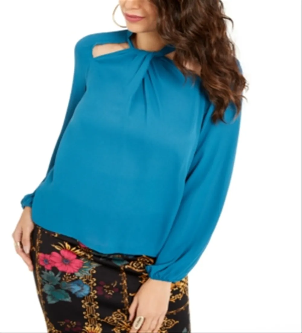Thalia Sodi Women's Twist Neck Cutout Top Blue Size X-Small sold by Ruumur