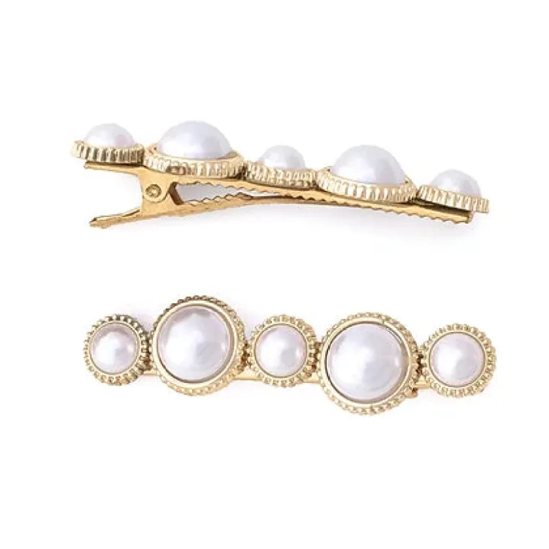 2 Pack Gold Pearl Barrettes made by Ruumur