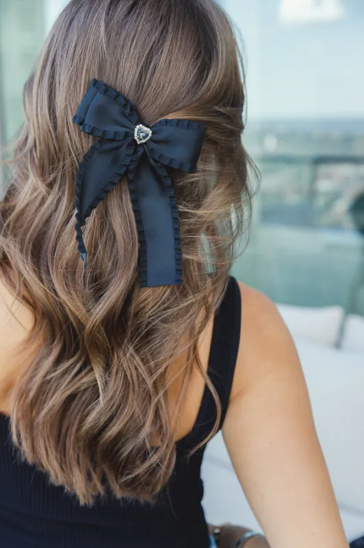 HEART CRYSTAL SATIN BOW made by Ruumur
