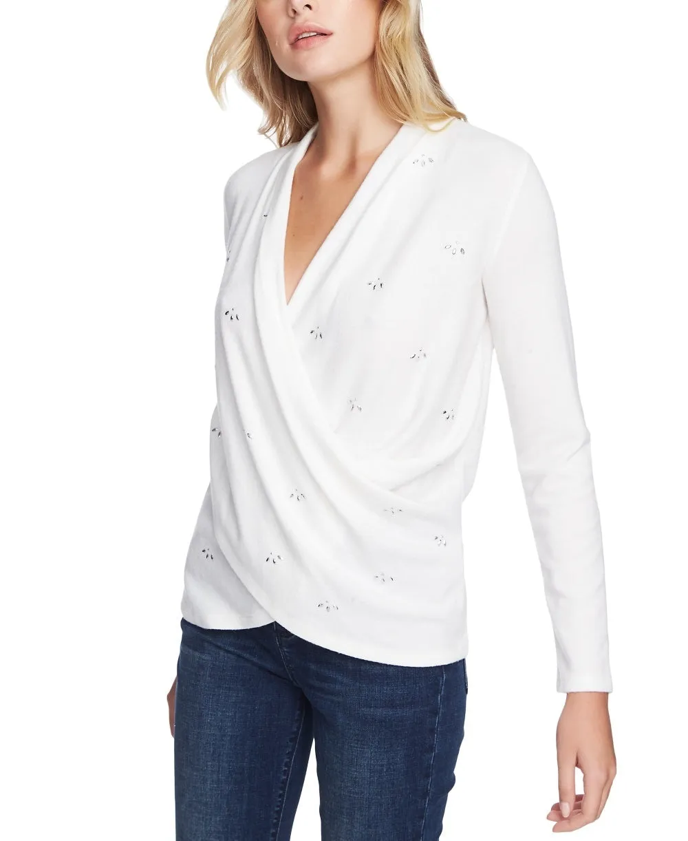 1.STATE Women's Embellished Cross Front Top Ivory Natural Size X-Large sold by Ruumur