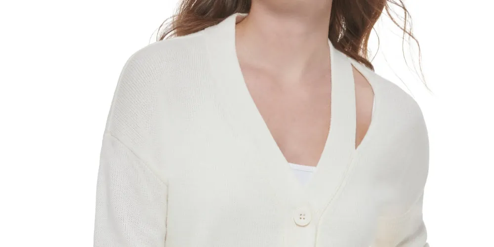 Calvin Klein Women's Cutout V Neck Cardigan White Size Medium sold by Ruumur product image thumbnail 2