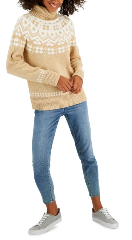 Tommy Hilfiger Women's Fair Isle Turtleneck Sweater Brown sold by Ruumur