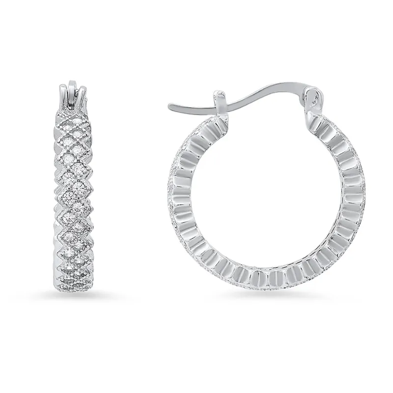 Sterling Silver CZ Milgrain 20mm Hoop Earrings made by Ruumur