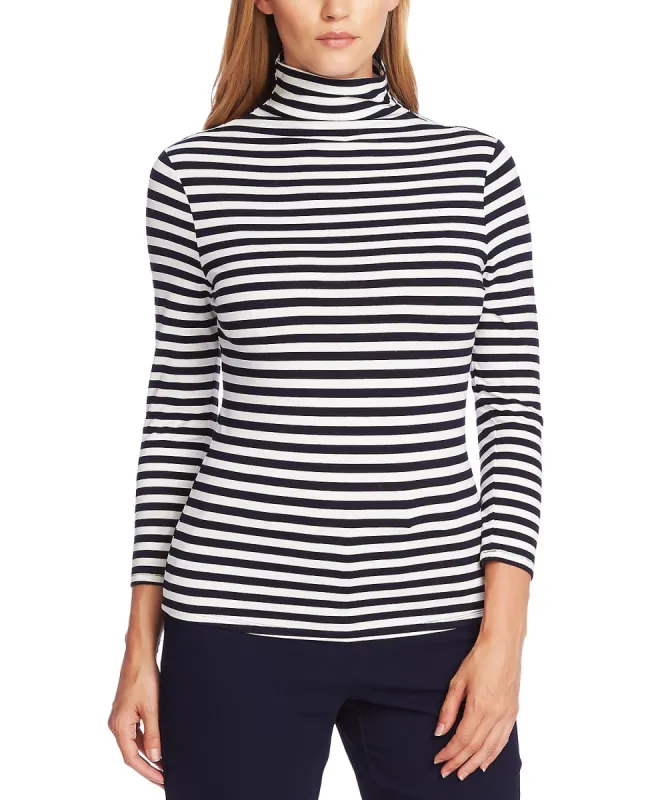 Vince Camuto Women's Striped Long Sleeve Mock Top Navy Size Medium made by Vince Camuto