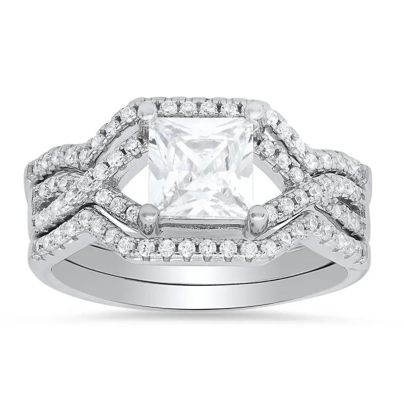 Sterling Silver Princess-cut CZ 3pc Stackable Ring Set sold by Ruumur