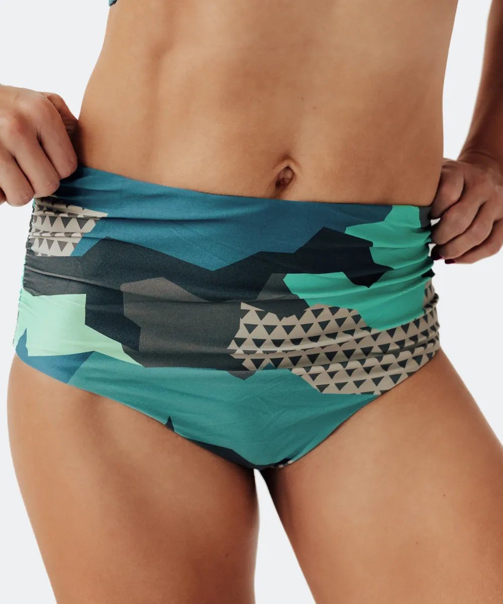Women's Colorful Camo High Rise Bikini Bottom sold by Ruumur