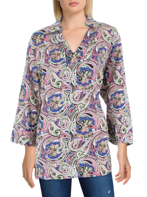 Jones New York Women's Linen Blend Paisley Print Blouse White Size Medium made by Ruumur