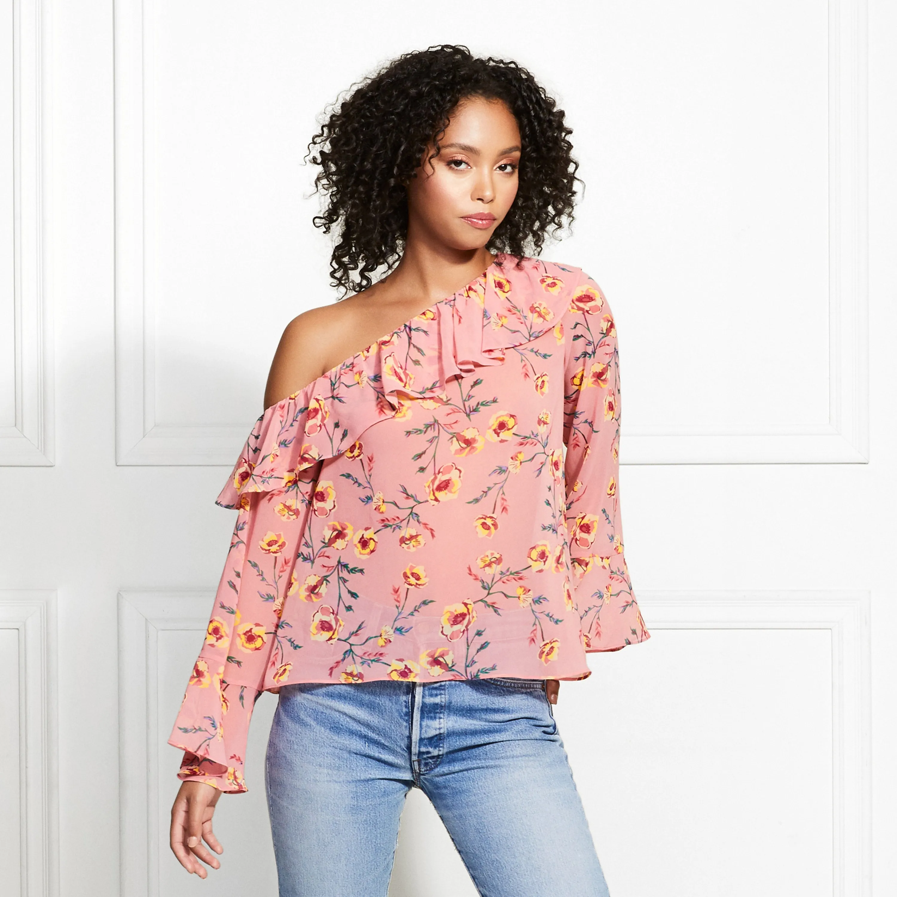 Rickie Poppy Women's Print One-Shoulder Blouse Green Size Medium sold by Ruumur