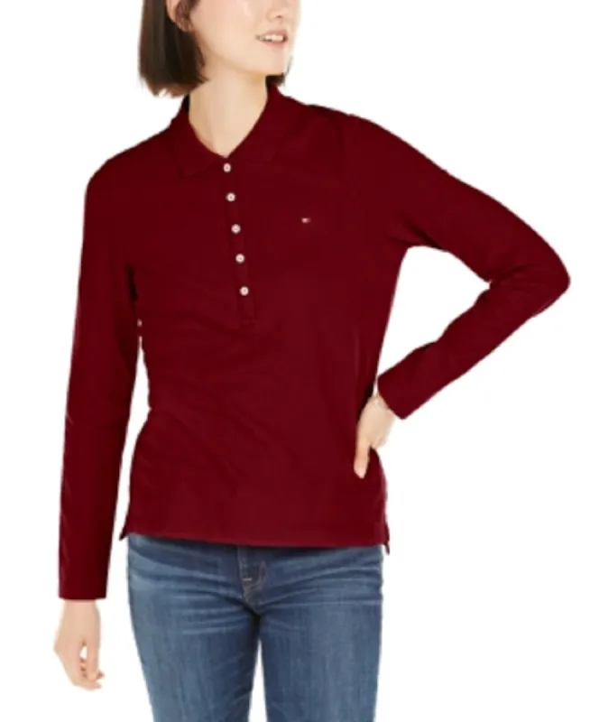 Tommy Hilfiger Women's Long Sleeve Polo Top Red Size X-Small sold by Ruumur