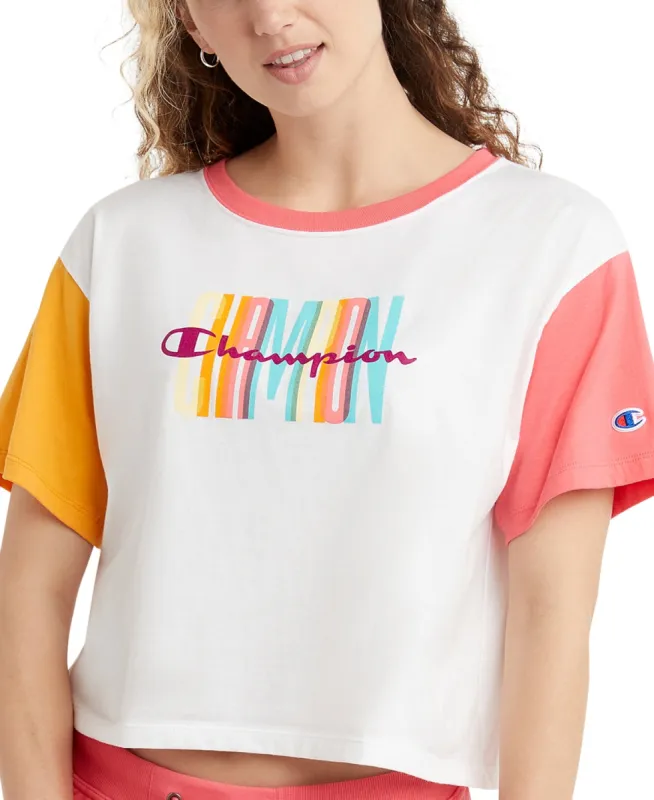 Champion Women's Colorblocked Cropped T-Shirt White sold by Ruumur