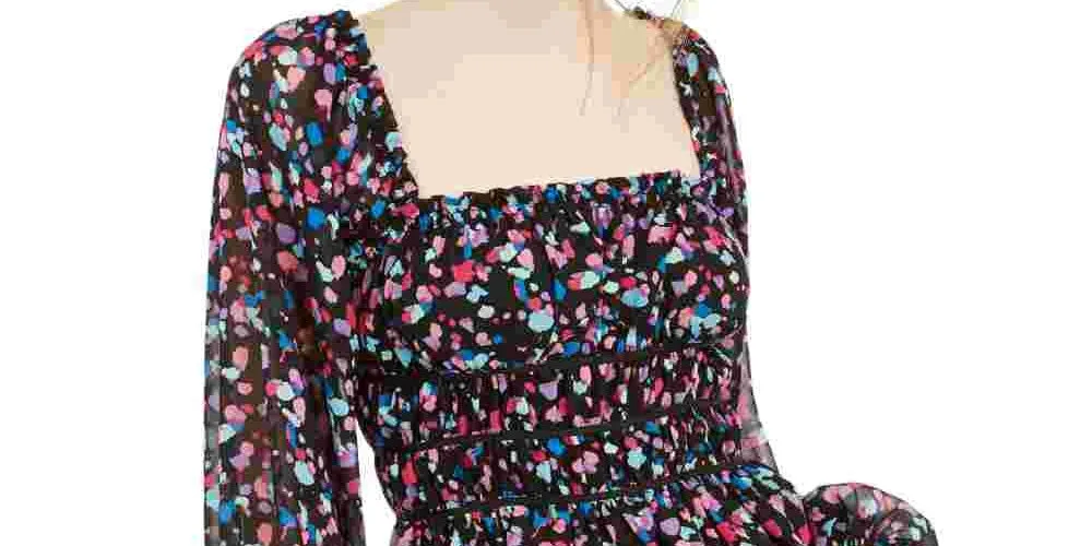 Leyden Women's Ruffled Printed Square Neck Top Black Size X-Small sold by Ruumur product image thumbnail 2