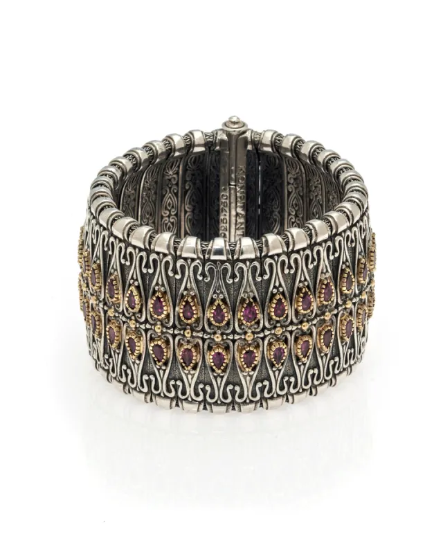 Konstantino Artemis Sterling Silver and 18K Yellow Gold, Rhodolite Cuff Bracelet BKJ480-112-CUT sold by Ruumur