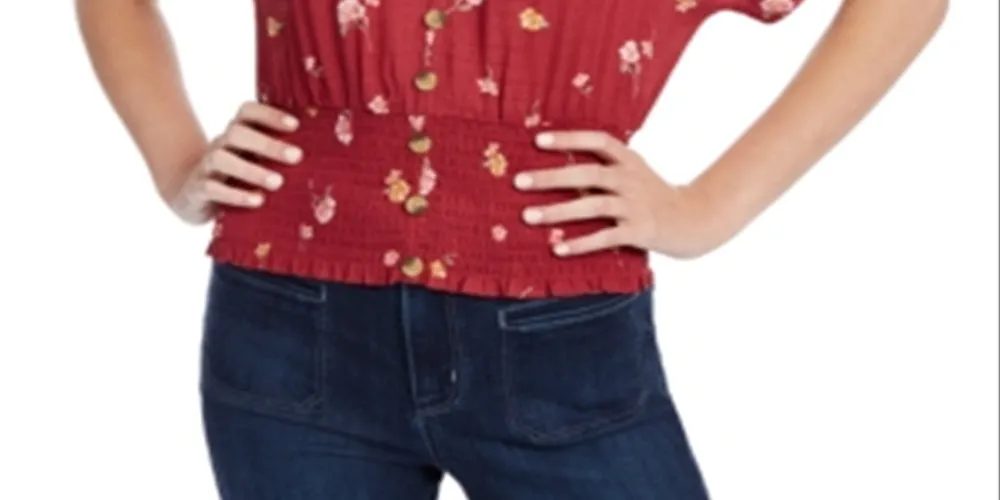 Planet Gold Women's Floral V Neck Crop Top Red Size Small sold by Ruumur product image thumbnail 3