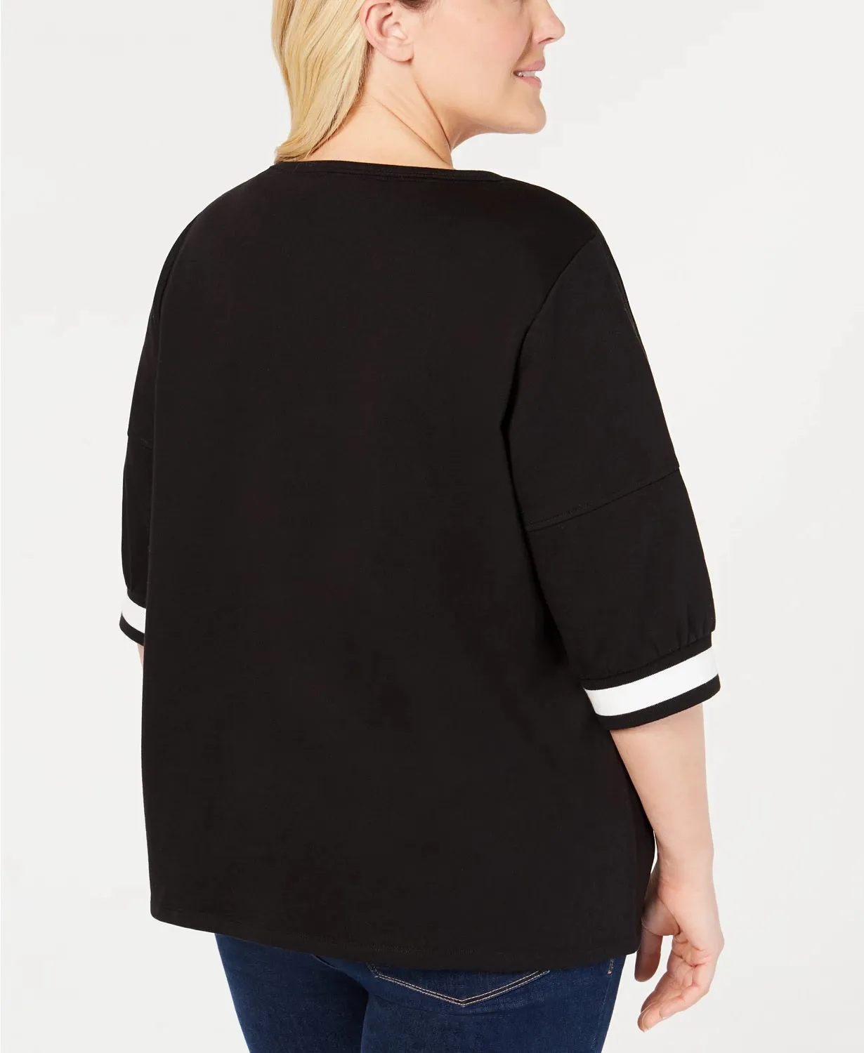 Tommy Hilfiger Women's Color Block 3/4 Sleeve Jewel Neck Top Black Size 1X sold by Ruumur product image thumbnail 2