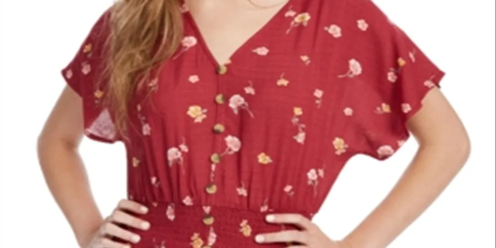 Planet Gold Women's Floral V Neck Crop Top Red Size Small sold by Ruumur product image thumbnail 2