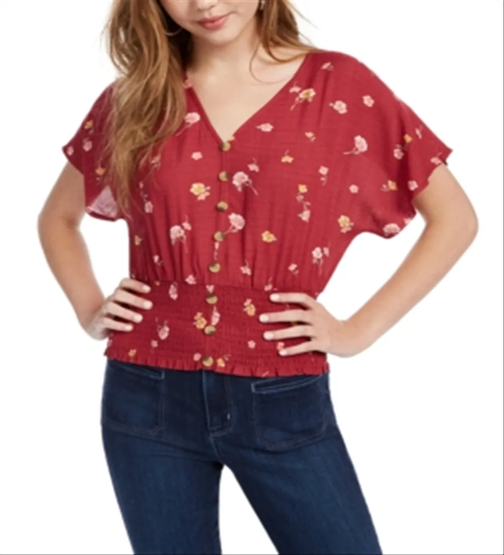 Planet Gold Women's Floral V Neck Crop Top Red Size Small sold by Ruumur