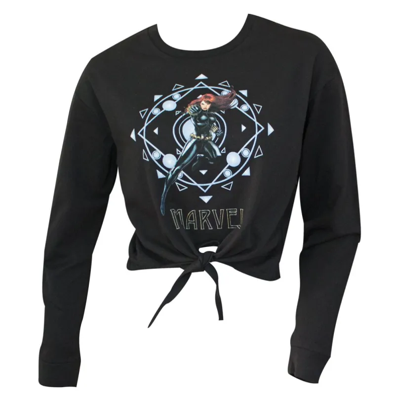 Black Widow Attack Women's Long Sleeve Crop Tie Shirt sold by Ruumur