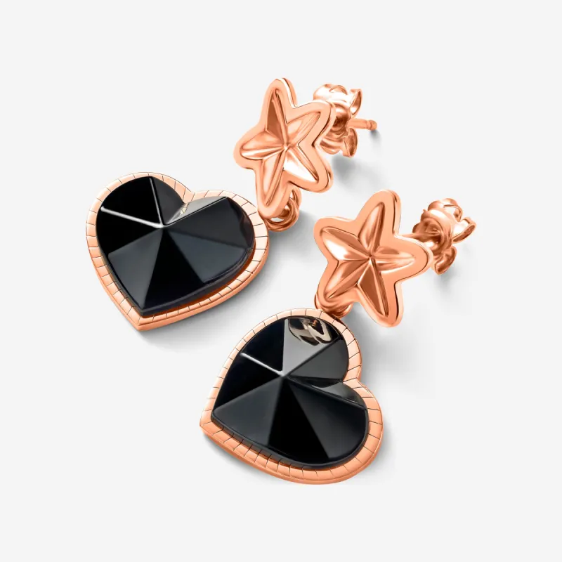 Baccarat 18K Gold Plated on Sterling Silver, Black Crystal Heart And Star Drop Earrings 2812901 made by Baccarat