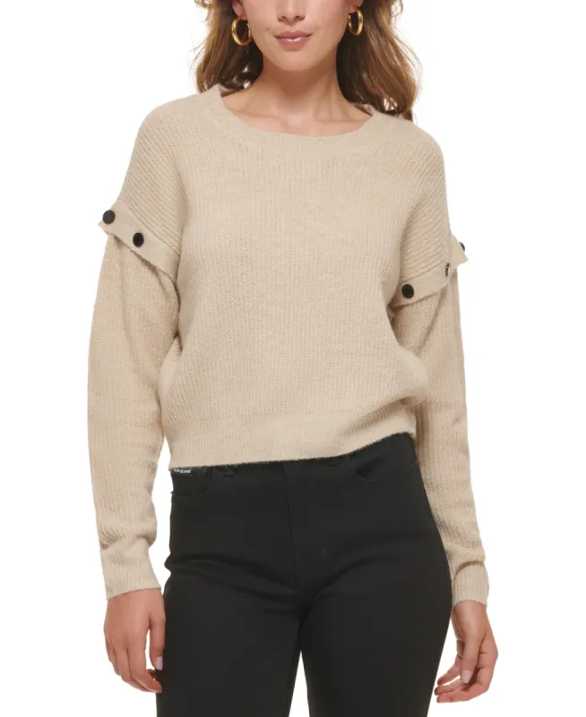 DKNY Women's Drop Shoulder Long Sleeve Sweater Beige Size X-Large sold by Ruumur