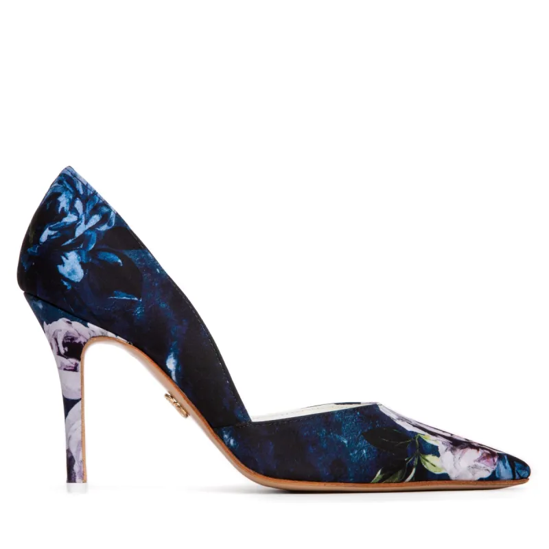 Allegra Stiletto Floral Satin & Leather Pump sold by Ruumur