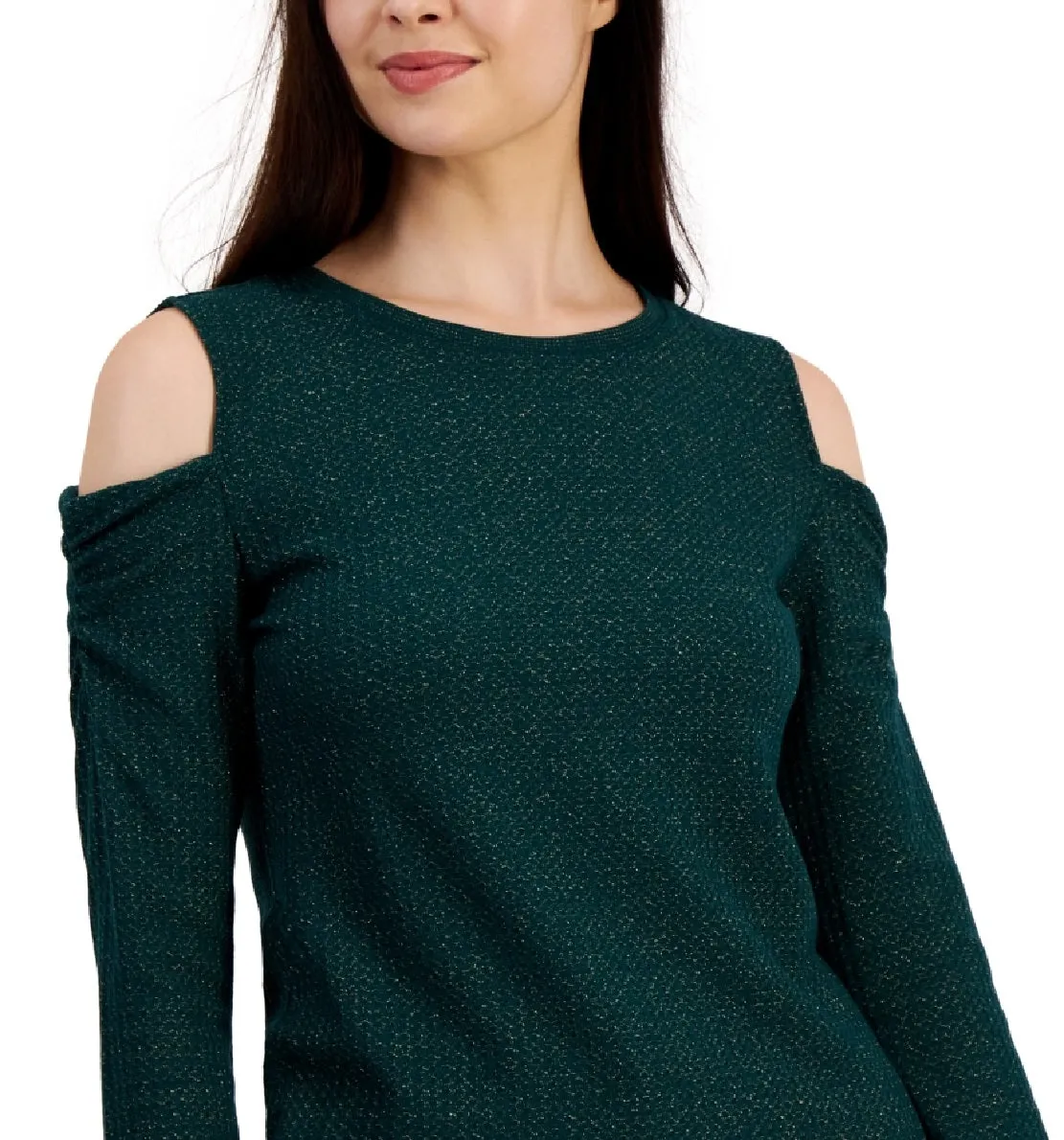 Tommy Hilfiger Women's Metallic Waffled Cold Shoulder Shirt Green sold by Ruumur product image thumbnail 2