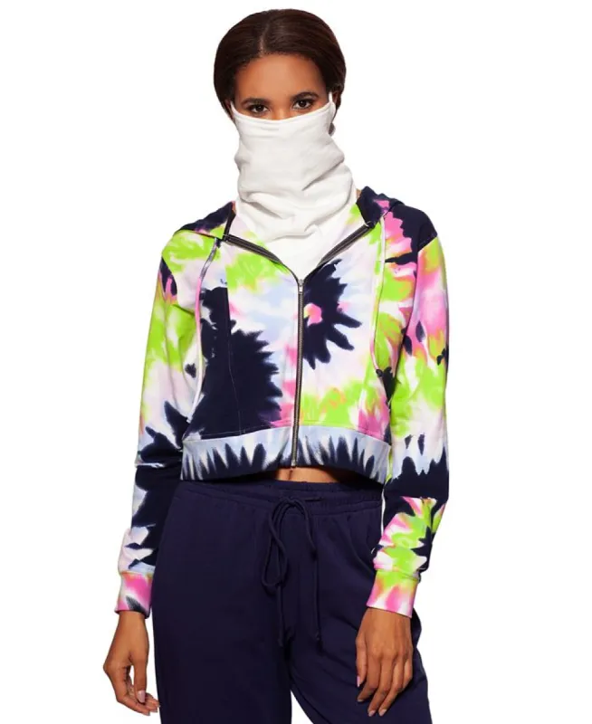 Betsy & Adam Women's Stretch Pocketed With Detachable Face Mask Tie Dye Long Sleeve Hoodie Top White Size Small sold by Ruumur