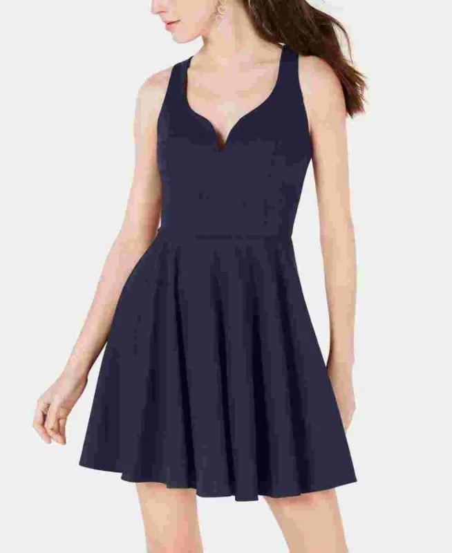 B Darlin Women's Navy Cut Out Sleeveless V Neck Above The Knee Fit + Flare Dress Navy size 13\14 sold by Ruumur