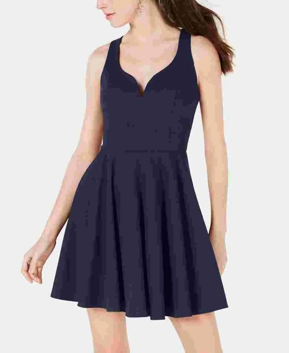 B Darlin Women's Navy Cut Out Sleeveless V Neck Above The Knee Fit + Flare Dress Navy size 13\14 sold by Ruumur