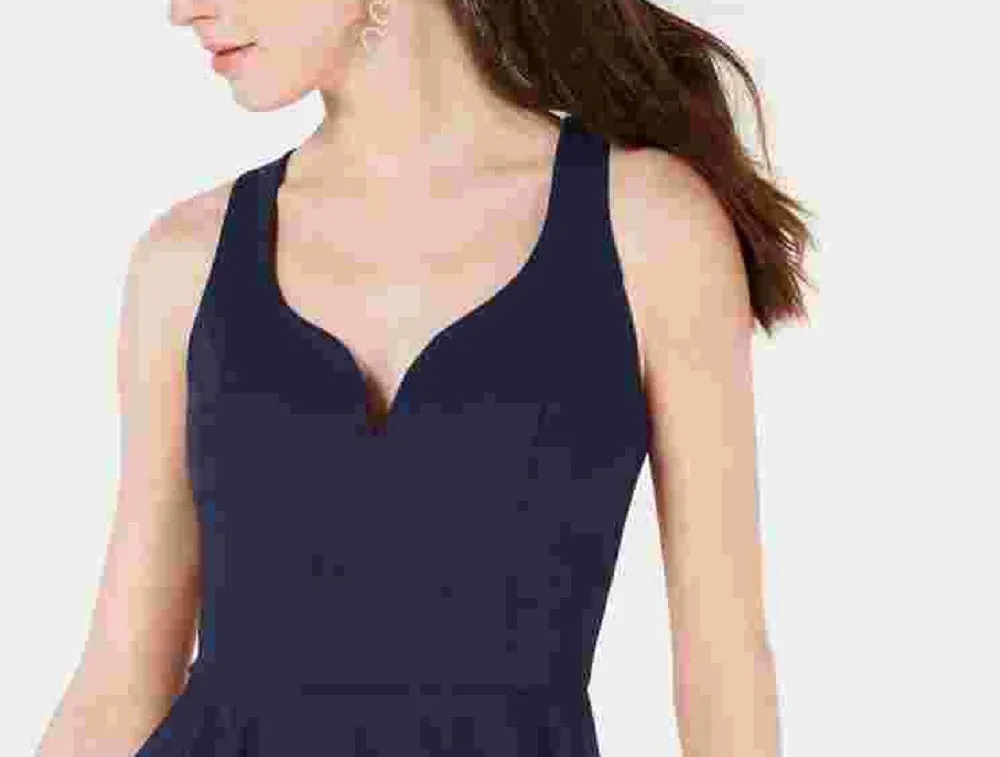 B Darlin Women's Navy Cut Out Sleeveless V Neck Above The Knee Fit + Flare Dress Navy size 13\14 sold by Ruumur product image thumbnail 2