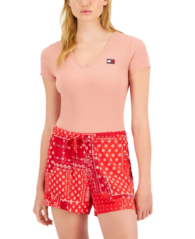 Tommy Jeans Women's Ribbed V Neck Bodysuit Pink Size X-Large sold by Ruumur