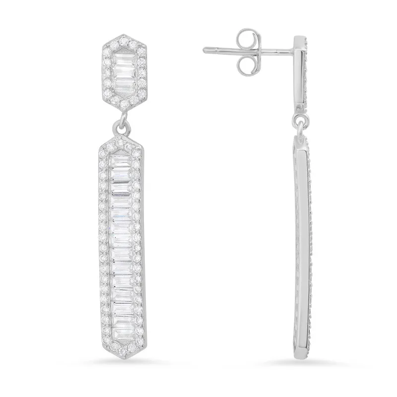 Sterling Silver CZ Dangling Bar Stud Earrings sold by Ruumur