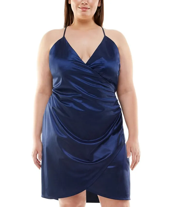 Speechless Women's Satin Faux Wrap Dress Blue Size 18W sold by Ruumur