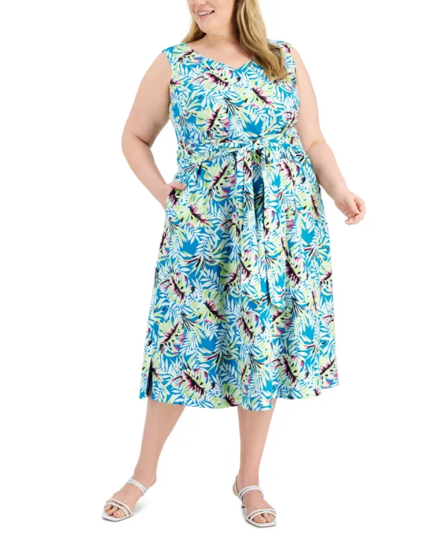 Anne Klein Women's Tie Waist Midi Dress Blue sold by Ruumur