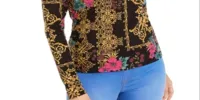 Thalia Sodi Women's Sweetheart Neck Printed Top Black Size X-Small sold by Ruumur
