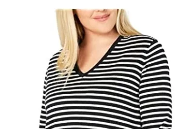 Tommy Hilfiger Women's Plus Size Cotton Striped V-Neck Sweater Blue Size 2X sold by Ruumur product image thumbnail 3