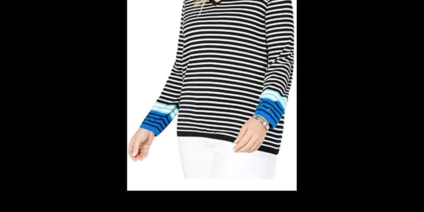 Tommy Hilfiger Women's Plus Size Cotton Striped V-Neck Sweater Blue Size 2X sold by Ruumur product image thumbnail 2