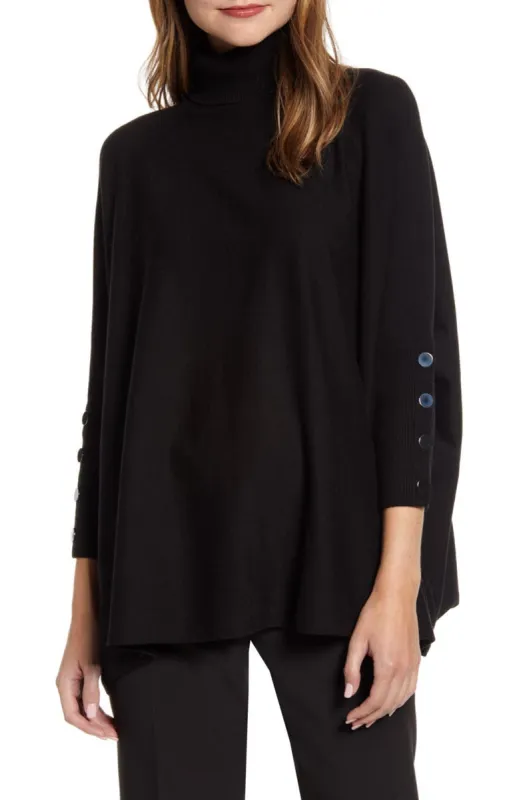 Anne Klein Women's Button Detail Pullover Turtleneck Sweater Black Size -2XS made by Anne Klein