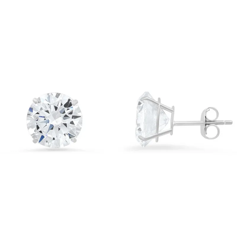 10k White Gold Round-cut CZ Basket Stud Earrings sold by Ruumur